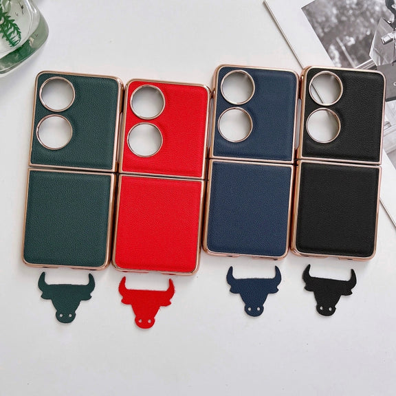 For Huawei P50 Pocket Genuine Leather Luolai Series Nano Plating Phone Case(Dark Blue)