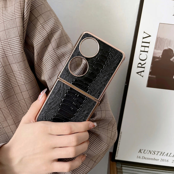 For Huawei P50 Pocket Genuine Leather Weilai Series Nano Plating Phone Case(Coffee)
