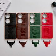 For Huawei P50 Pocket Genuine Leather Weilai Series Nano Plating Phone Case(Coffee)