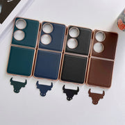 For Huawei P50 Pocket Genuine Leather Xiaoya Series Nano Plating Phone Case(Black)