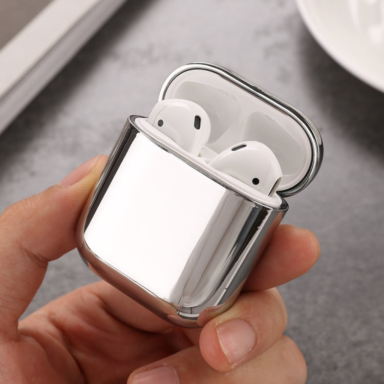 For AirPods 1/2 Split Electroplating TPU Earphone Protective Case with Hook(Silver)