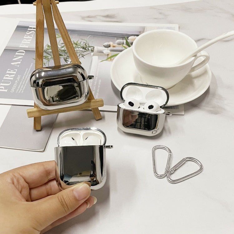 For AirPods 3 Split Electroplating TPU Earphone Protective Case with Hook(Silver)
