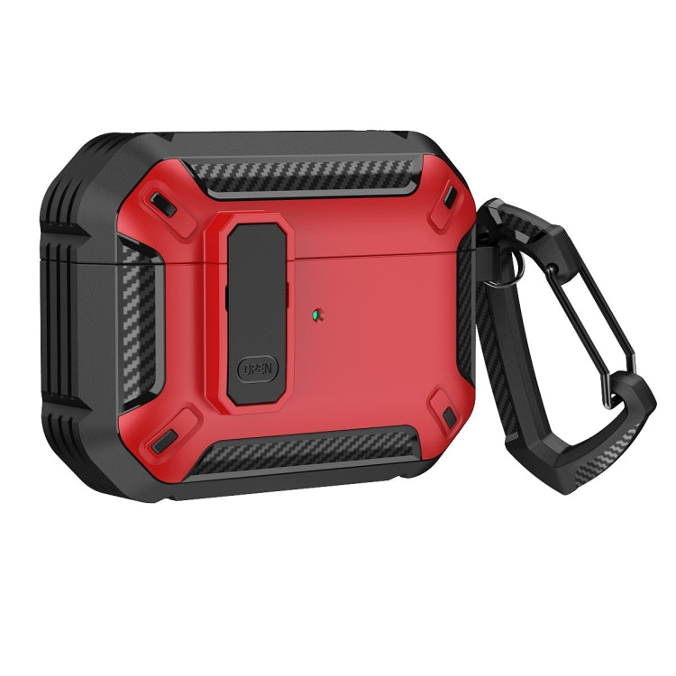 For AirPods Pro 2 Shield Shockproof Earphone Protective Case with Hook(Black Red)