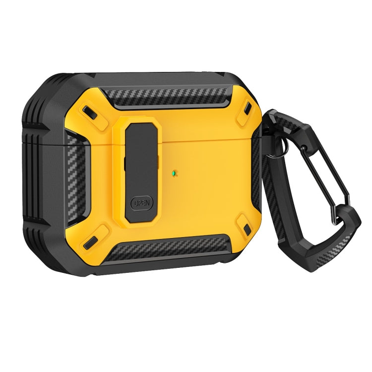 For AirPods Pro 2 Shield Shockproof Earphone Protective Case with Hook(Black Yellow)
