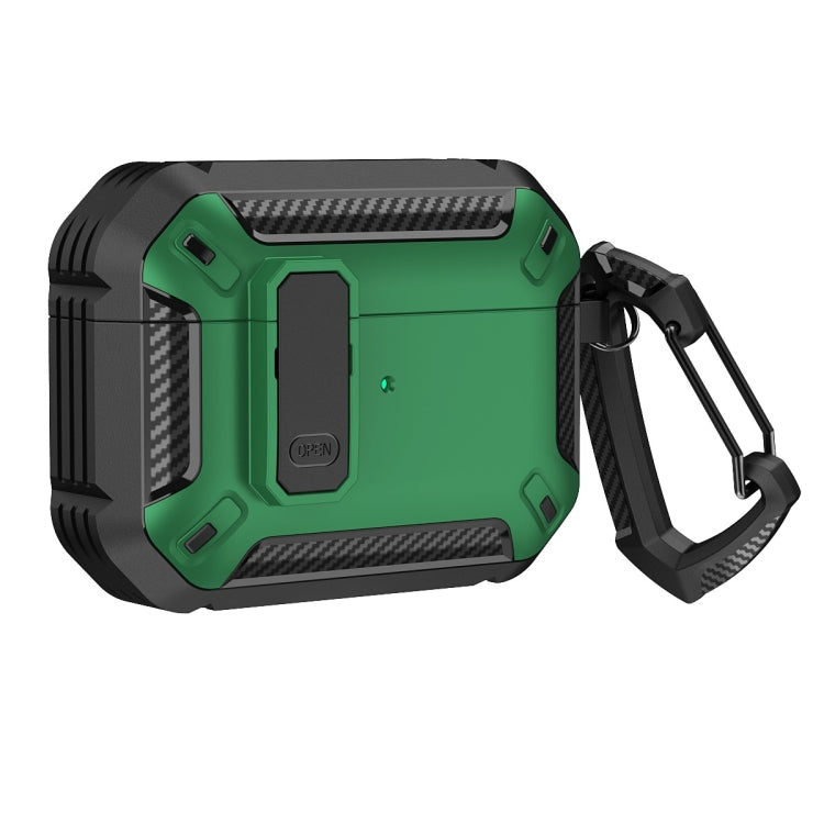 For AirPods Pro 2 Shield Shockproof Earphone Protective Case with Hook(Black Green)