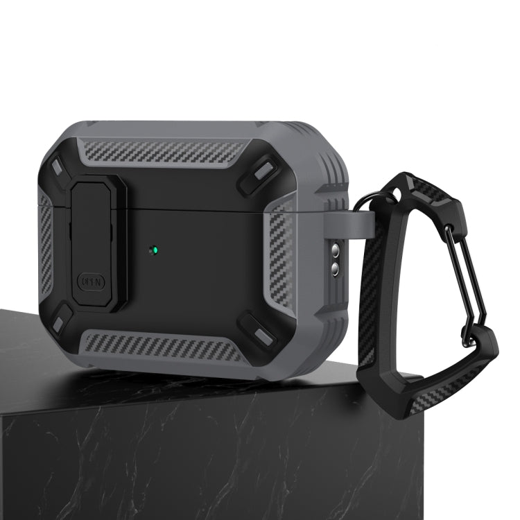 For AirPods Pro 2 Shield Shockproof Earphone Protective Case with Hook(Grey Black)