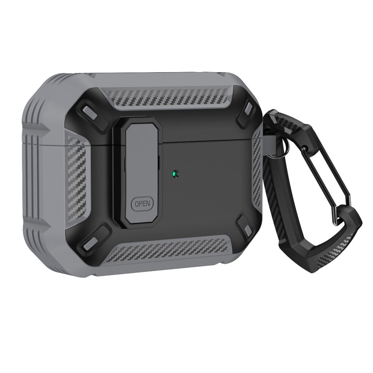 For AirPods Pro 2 Shield Shockproof Earphone Protective Case with Hook(Grey Black)