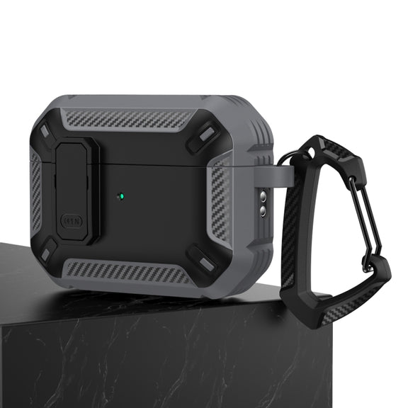 For AirPods Pro 2 Shield Shockproof Earphone Protective Case with Hook(Grey Black)