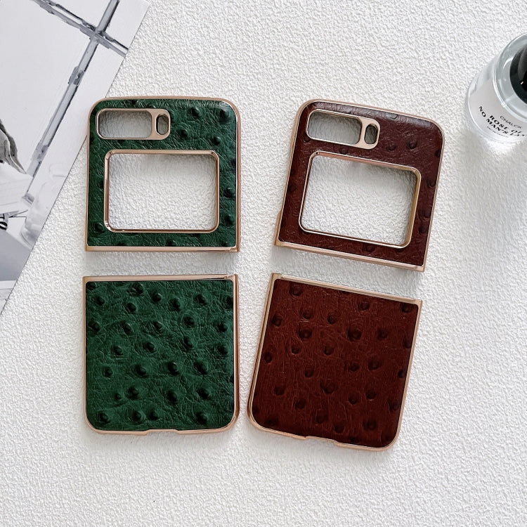 For Motorola Moto Razr 2022 Genuine Leather Ostrich Texture Nano Plating Phone Case(Blue)