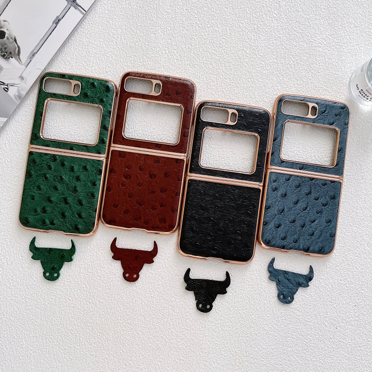 For Motorola Moto Razr 2022 Genuine Leather Ostrich Texture Nano Plating Phone Case(Blue)