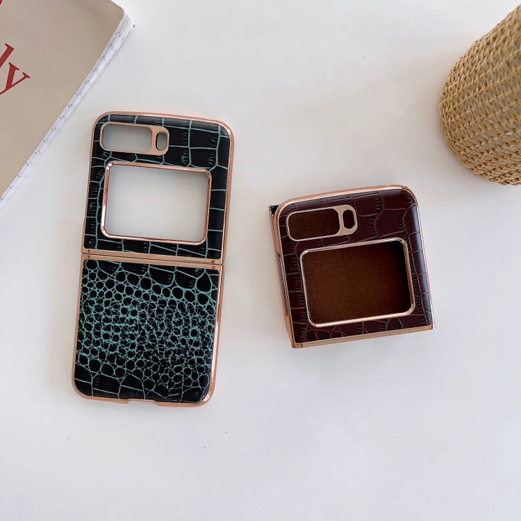 For Motorola Moto Razr 2022 Crocodile Texture Genuine Leather Nano Electroplating Phone Case(Dark Green)