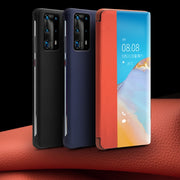 For Huawei P40 Pro QIALINO Litchi Texture Side Window View Leather Phone Case(Orange)
