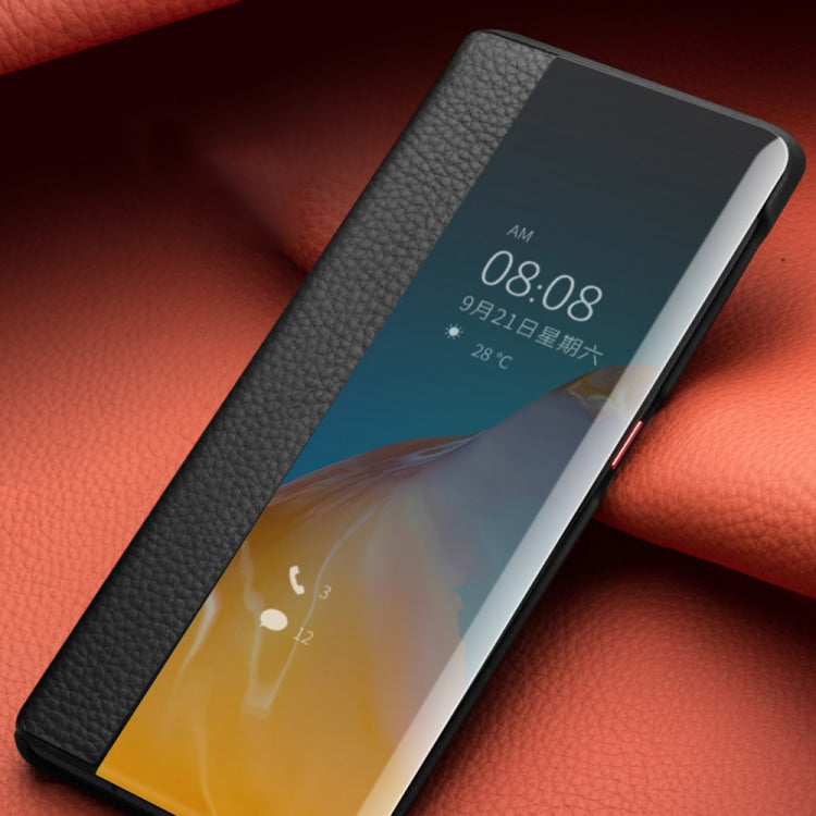 For Huawei P40 Pro QIALINO Litchi Texture Side Window View Leather Phone Case(Orange)