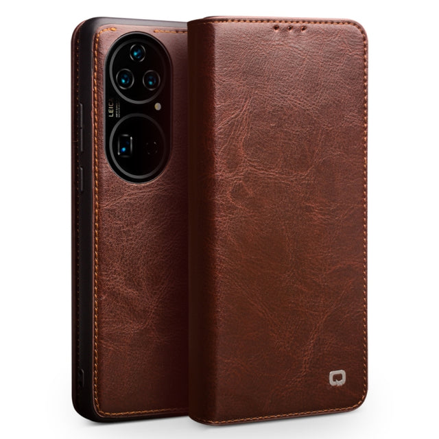 For Huawei P50 QIALINO Genuine Leather Phone Case(Brown)