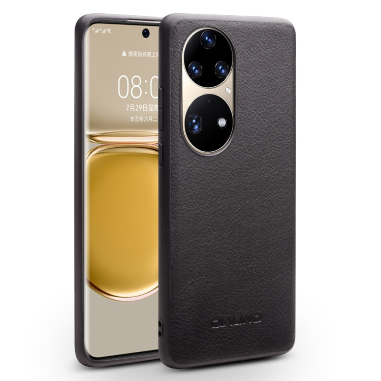 For Huawei P50 Pro QIALINO Cowhide Texture Genuine Leather Phone Case(Black)