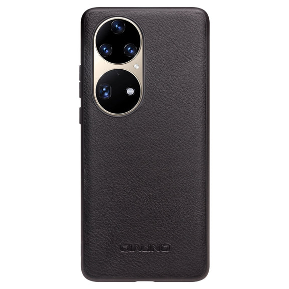 For Huawei P50 Pro QIALINO Cowhide Texture Genuine Leather Phone Case(Black)