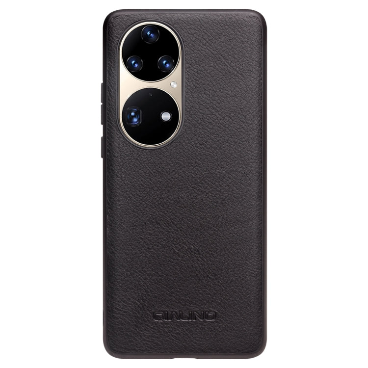 For Huawei P50 Pro QIALINO Cowhide Texture Genuine Leather Phone Case(Black)