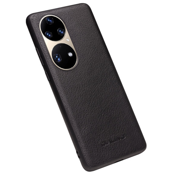 For Huawei P50 Pro QIALINO Cowhide Texture Genuine Leather Phone Case(Black)