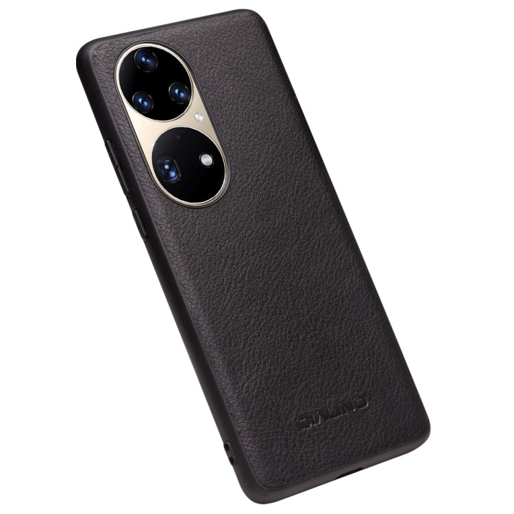 For Huawei P50 Pro QIALINO Cowhide Texture Genuine Leather Phone Case(Black)