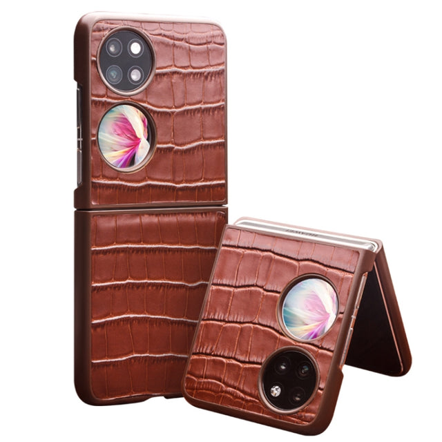For Huawei P50 Pocket QIALINO Crocodile Pattern Genuine Leather Phone Case(Brown)