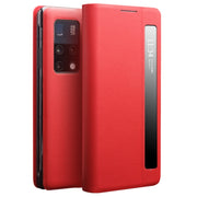 For Huawei Mate X2 QIALINO Genuine Leather Side Window View Smart Phone Case(Red)