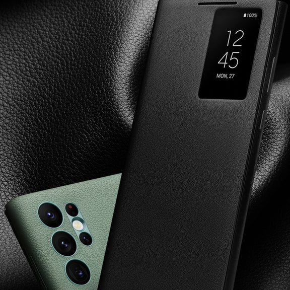 For Samsung Galaxy S22 Ultra 5G QIALINO Magnetic Genuine Leather Phone Case(Black)