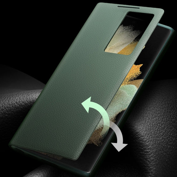 For Samsung Galaxy S22 Ultra 5G QIALINO Magnetic Genuine Leather Phone Case(Black)