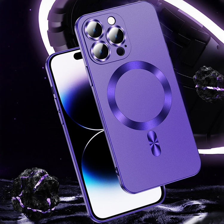 For iPhone 14 Pro Liquid Lens Protector Magsafe Phone Case(Dark Purple)