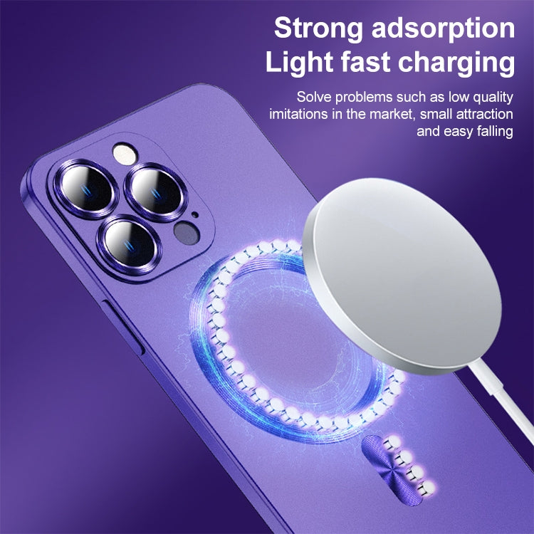 For iPhone 12 Liquid Lens Protector Magsafe Phone Case(Dark Purple)
