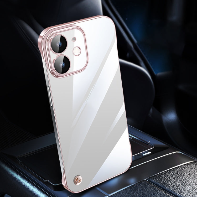 For iPhone 12 Electroplating Frameless Clear PC Phone Case(Pink)