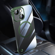 For iPhone 14 Electroplating Frameless Magsafe Magnetic PC Phone Case(Green)