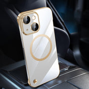 For iPhone 14 Plus Electroplating Frameless Magsafe Magnetic PC Phone Case(Gold)