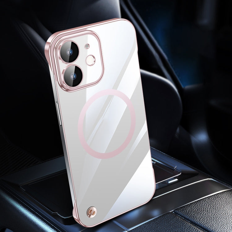For iPhone 12 Electroplating Frameless Magsafe Magnetic PC Phone Case(Pink)