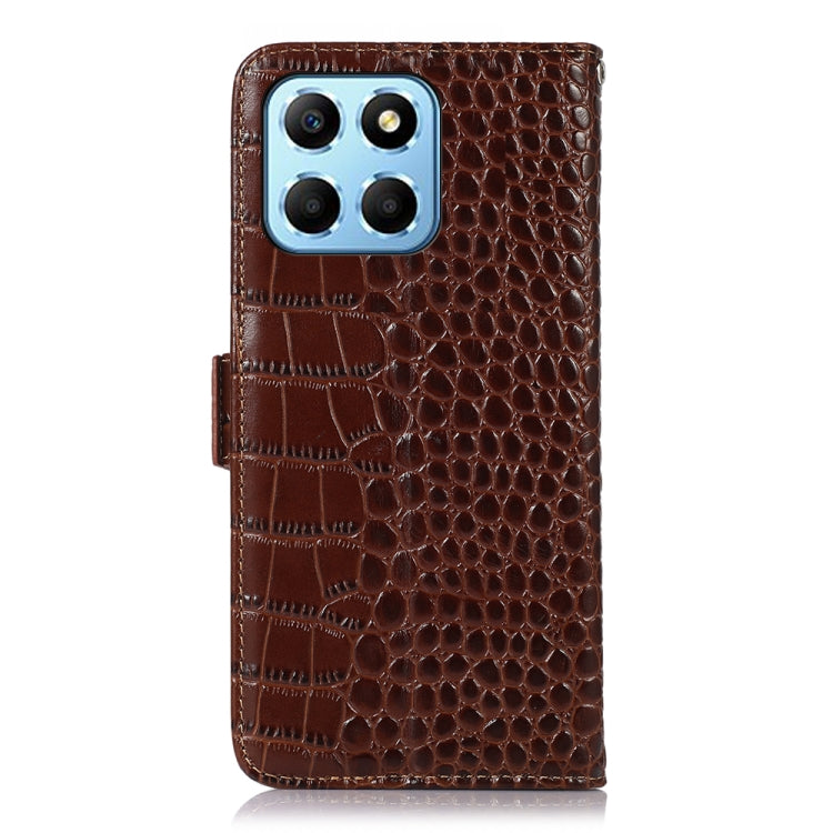 For Honor X8 5G Crocodile Top Layer Cowhide Leather Phone Case(Brown)