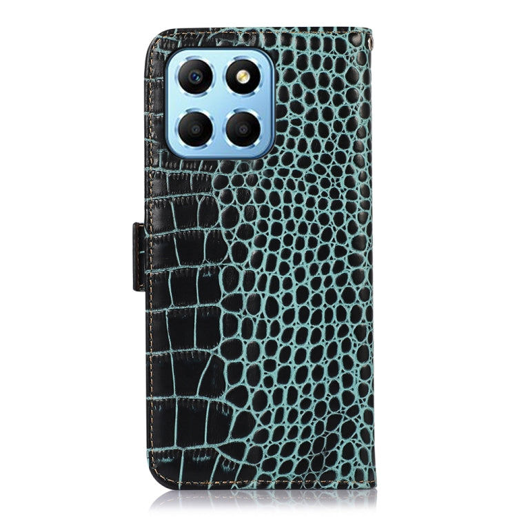 For Honor X8 5G Crocodile Top Layer Cowhide Leather Phone Case(Green)