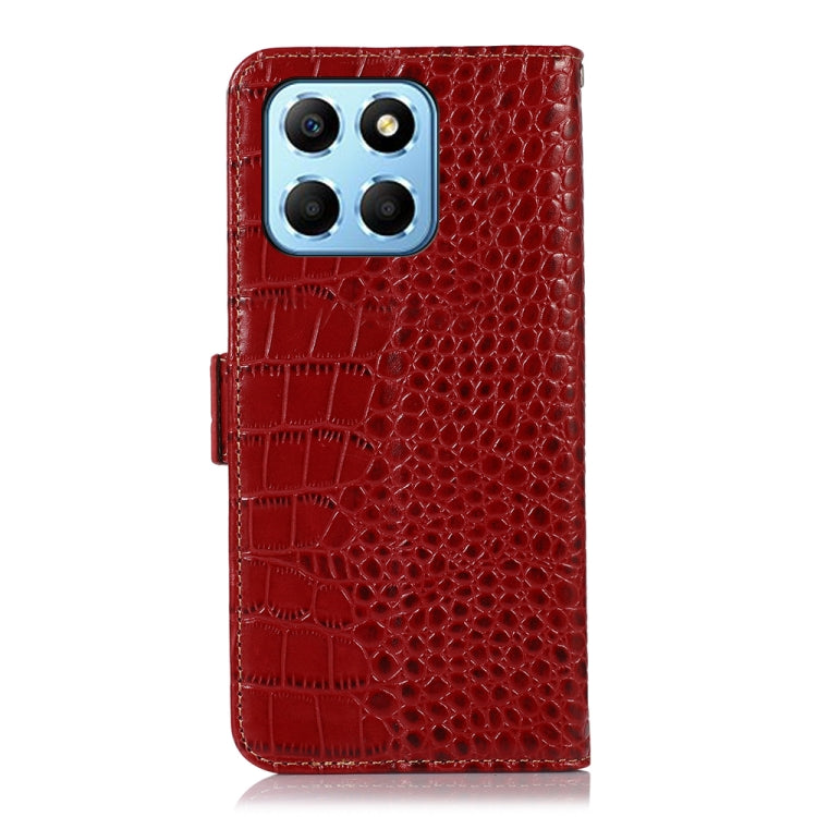 For Honor X8 5G Crocodile Top Layer Cowhide Leather Phone Case(Red)