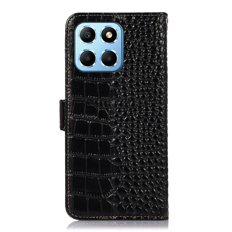 For Honor X8 5G Crocodile Top Layer Cowhide Leather Phone Case(Black)