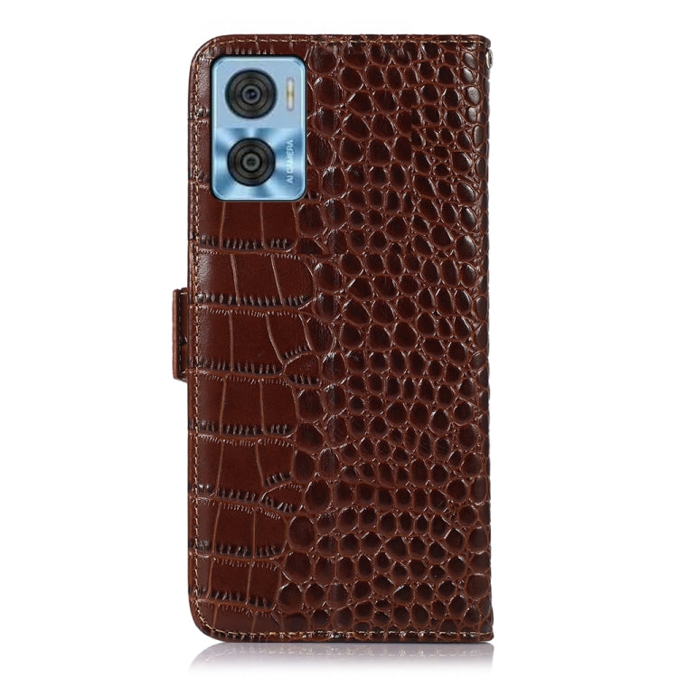 For Motorola Moto E22/E22i Crocodile Top Layer Cowhide Leather Phone Case(Brown)