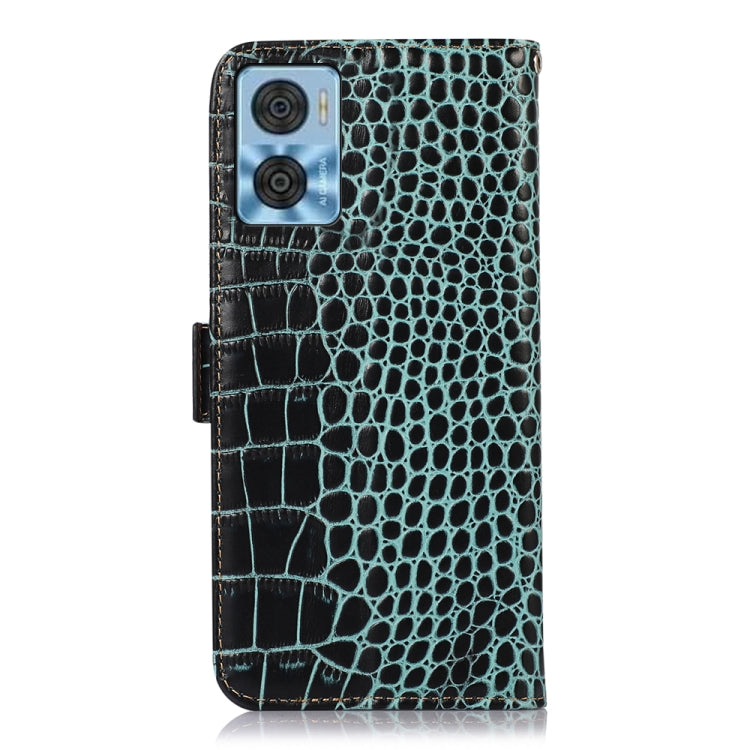 For Motorola Moto E22/E22i Crocodile Top Layer Cowhide Leather Phone Case(Green)