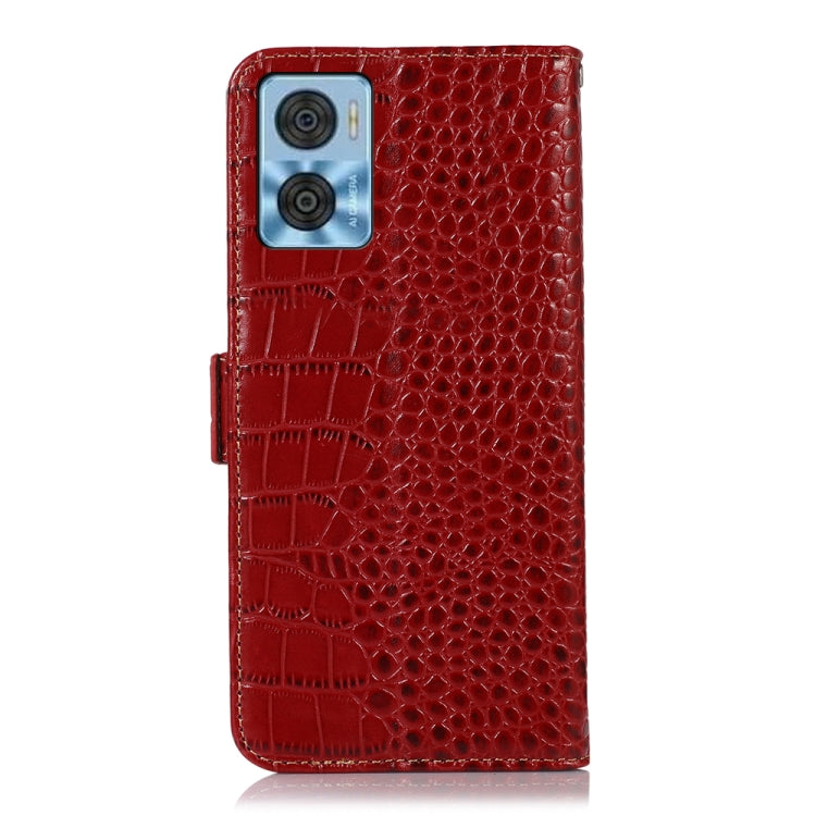 For Motorola Moto E22/E22i Crocodile Top Layer Cowhide Leather Phone Case(Red)