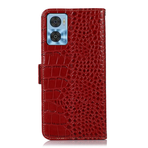 For Motorola Moto E22/E22i Crocodile Top Layer Cowhide Leather Phone Case(Red)