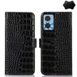For Motorola Moto E22/E22i Crocodile Top Layer Cowhide Leather Phone Case(Black) - Motorola Cases by PMC TechLife | Online Shopping South Africa | PMC TechLife | Buy Now Pay Later Mobicred