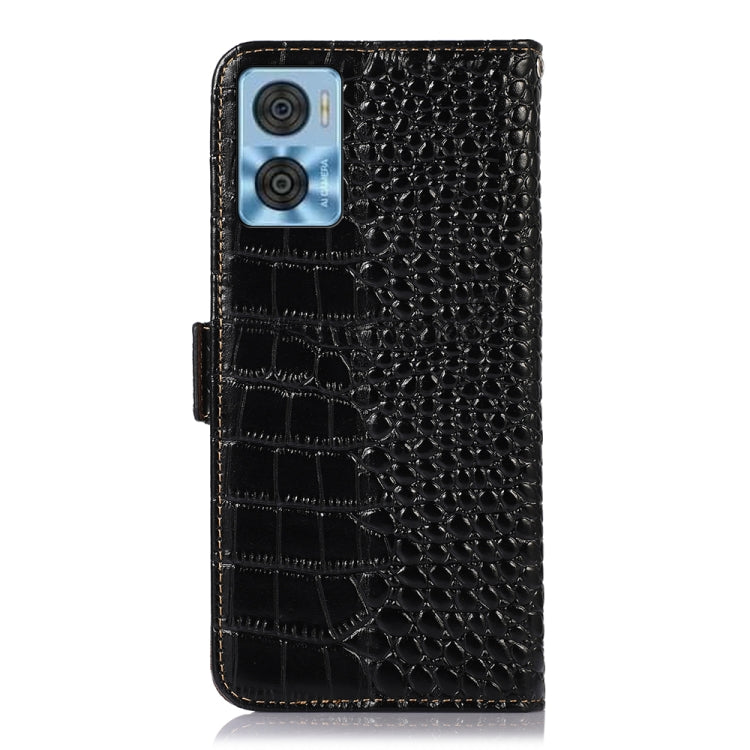 For Motorola Moto E22/E22i Crocodile Top Layer Cowhide Leather Phone Case(Black)