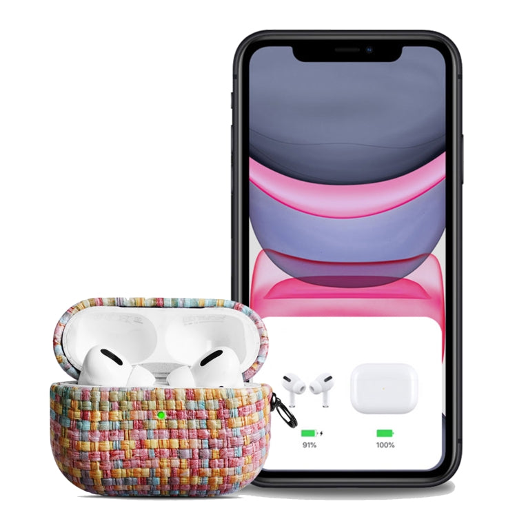 For AirPods 1 / 2 Weave Texture PU Shockproof Earphone Protective Case with Hook(Blue)