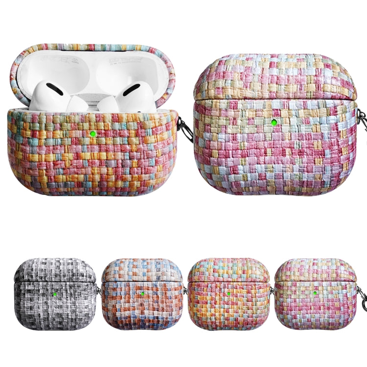 For AirPods 3 Weave Texture PU Shockproof Earphone Protective Case with Hook(Pink)