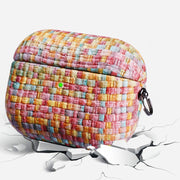 For AirPods 3 Weave Texture PU Shockproof Earphone Protective Case with Hook(Pink)