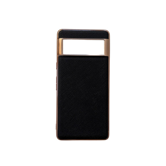 For Google Pixel 7 5G Nano Electroplating Cross Texture Genuine Leather Phone Case(Black)