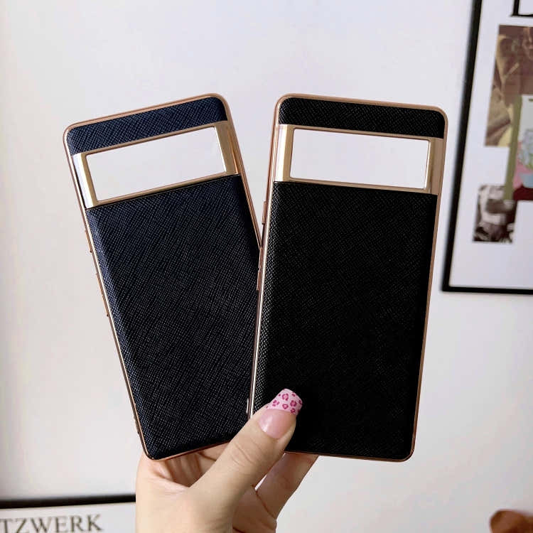 For Google Pixel 7 5G Nano Electroplating Cross Texture Genuine Leather Phone Case(Red)