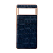 For Google Pixel 7 Crocodile Texture Genuine Leather Electroplating Phone Case(Blue)