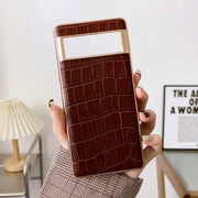 For Google Pixel 6 Crocodile Texture Genuine Leather Electroplating Phone Case(Brown)